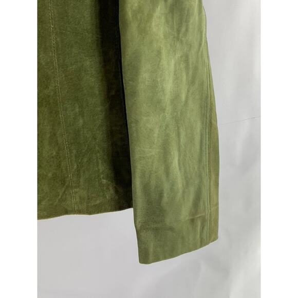 Olive Green Suede Leather Jacket - Picture 4 of 7